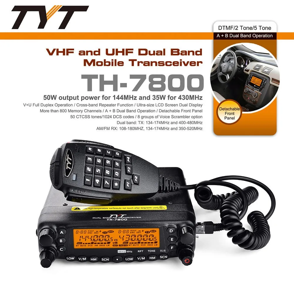 Автомагнитолы портативной рации TYT TH-UV7800, 50 Вт UHF 35 Вт 800CH двухдиапазонный трансивер кросс-группа скремблер ретранслятор переговорные