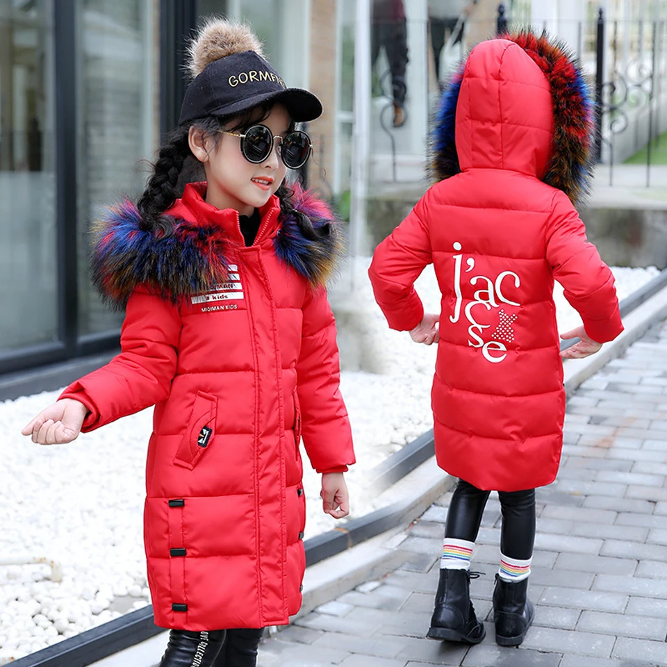 

Fur Hooded Girls Winter Coats And Jackets Outwear Warm Long Down Jacket Kids Girls Clothes Children Parkas Baby Girls Clothing