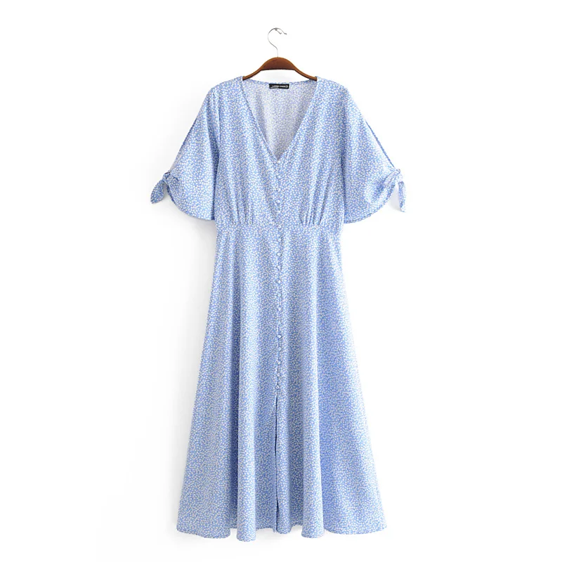 

Women sexy v neck short sleeve dress summer button up fashon midi dresses female streetwear beach clothing with bow tie