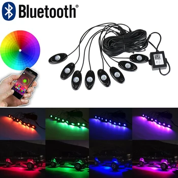 

8 Pods RGB Led Rock Light Kit Multicolor Neon Light Bluetooth Remote Controller Timing Music Flashing Mode Car-Styling