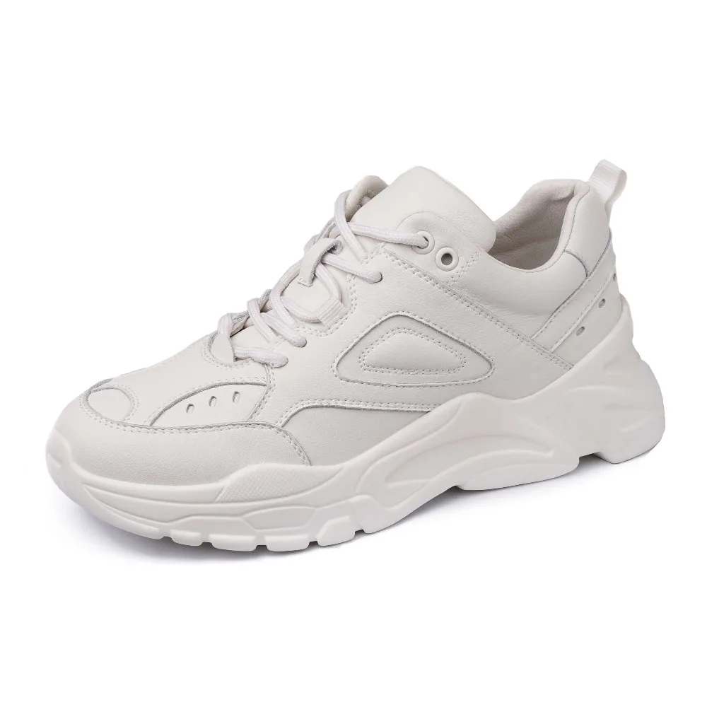 Tanie 2019 high fashion biały sneaker prawdziwej skóry zasznurować obuwie med dolna platforma zwięzłe oddychające buty wulkanizowane L23