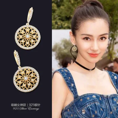 golden hollow flower round mini cz earrings 925 silver post Hypoallergenic fadeless fashion jewelry stud earrings women gift