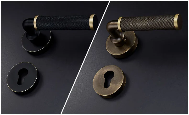  1Set European Brass Knurled/Textured Door Lock Set Interior Silent Door Lock Living Room/Bedroom/Ba - 33052387201