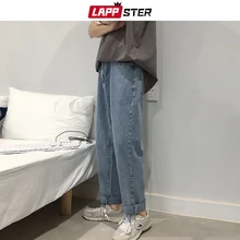 LAPPSTER мужские корейские модные джинсы шаровары летние стрейтваер хип хоп свободные джинсы мужские прямые синие брюки 2XL
