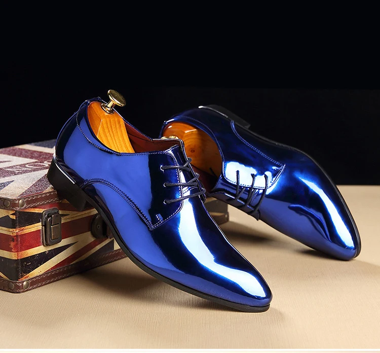 Мужские кожаные туфли высокого качества; яркие деловые туфли; трендовые повседневные свадебные туфли с острым носком; большие размеры 37-48