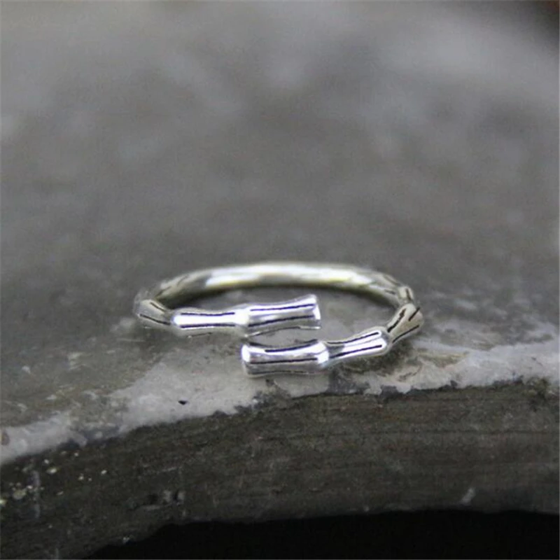 

100% 925 Sterling Silver Rings Vintage Antique Retro Thai Silver Bamboo Open Ring for Women Jewelry Party Gift 5.50mm