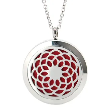 

10pcs 30mm plain Lotus Flower Aromatherapy Essential Oil surgical Stainless Steel Perfume Diffuser Locket Necklace with chain