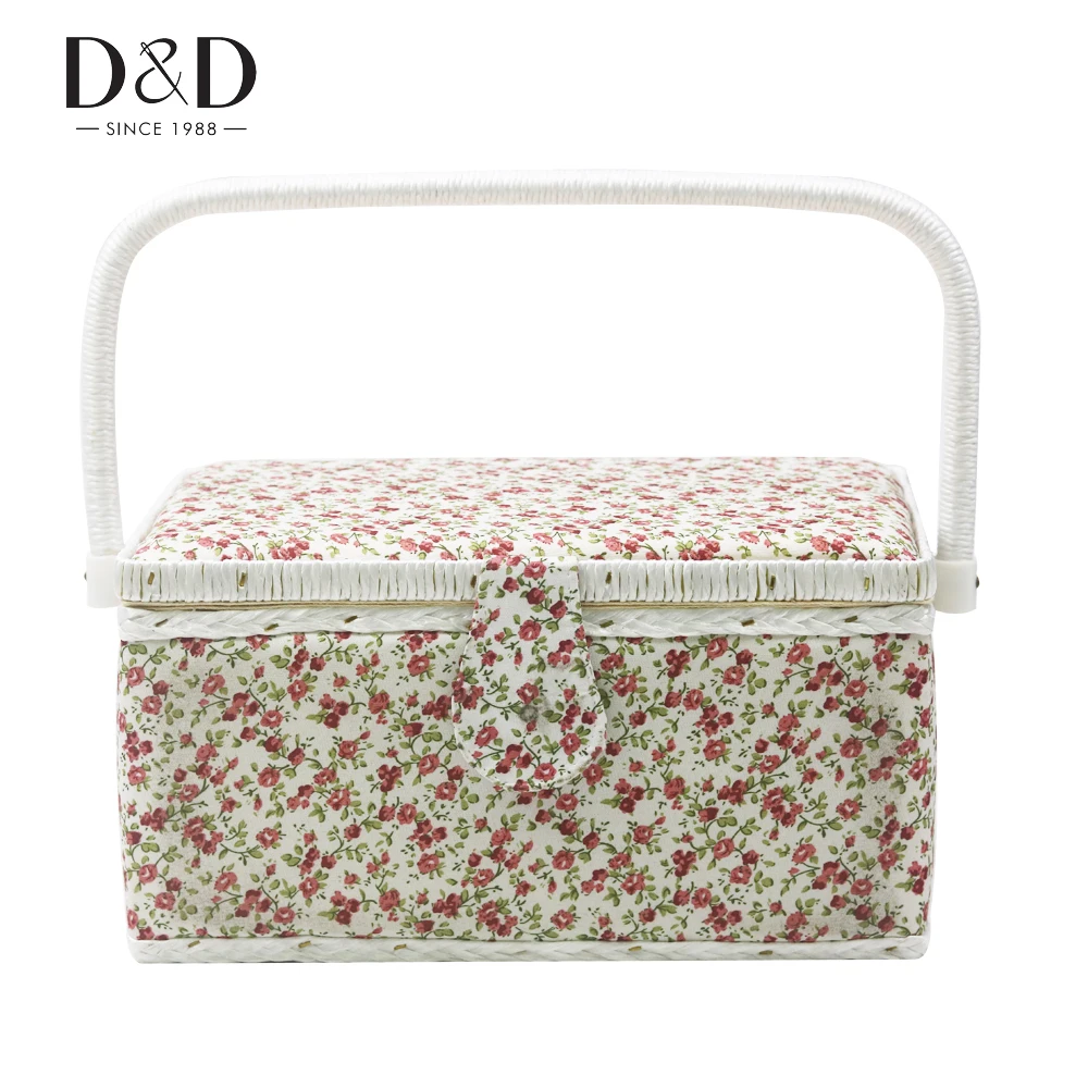 

D&D DIY Wood&Fabric Crafts Sewing Basket Kit Storage Box with Sewing Accessories Box Gift for Mother 27*17*14.5cm