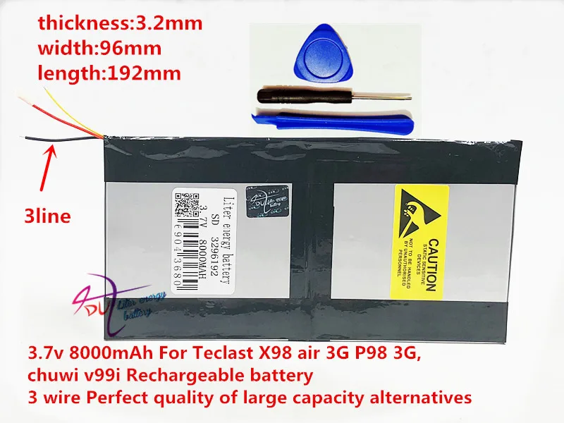 Продажа 3,7 в 8000 мАч 3296192 для Teclast X98 воздуха 3g P98 3g планшетный ПК Батарея 3 провода X98 X98 air p98 X98 P98HD P98