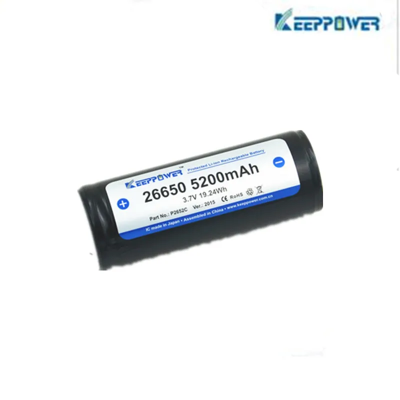 

1 pcs Keeppower 26650 5200 mah / 5500mah 3.7V 19.24Wh protected Li-ion rechargeable battery Original P2652C
