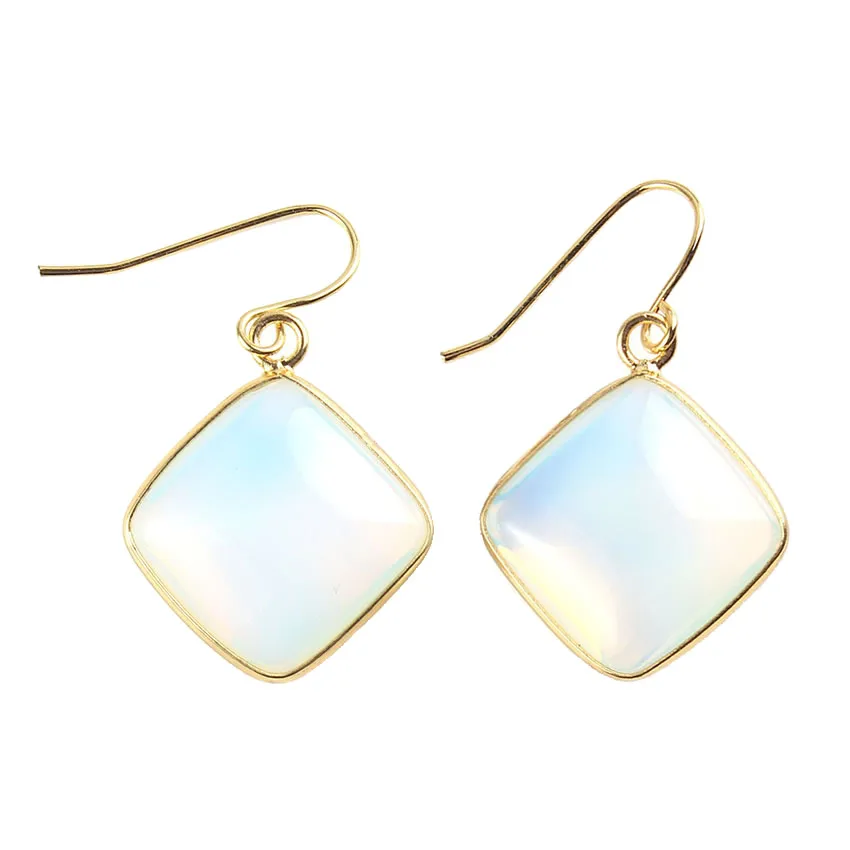 

Geometric Square Natural Gem Stone Nuggets Drop Pendant Gold Color Amethysts Agates Quartz Opal Stone Dangle Earrings Women Gift