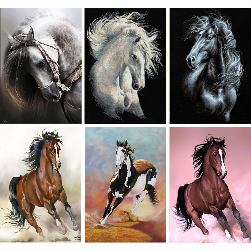 Diy Diamond Embroidery Pastoral Resin horse square 5D Painting Cross Stitch New Horse Needlework Patterns Kits WX27 | Дом и сад