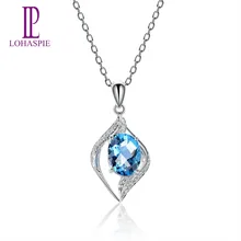 LP натуральная 14 к белое золото Nacklace натуральный драгоценный камень голубой топаз кулон новые ювелирные украшения для женщин подарок