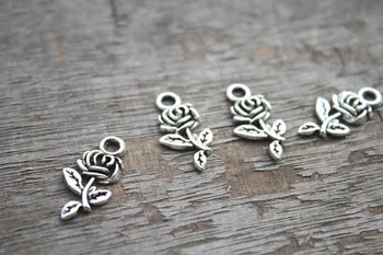 

25pcs--Flower Rose Charms Antique Tibetan Silver Floral Findings Charm pendants ,DIY Supplies 21x10mm