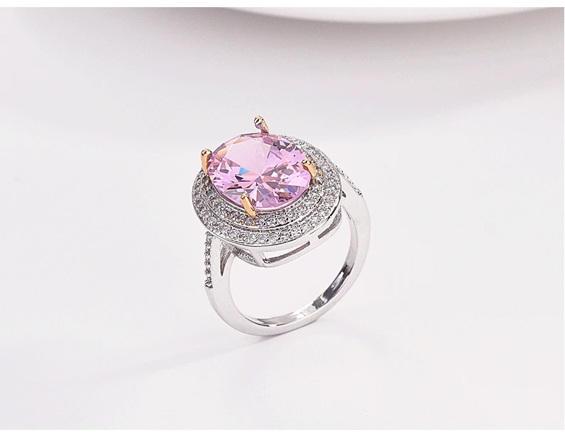 

Silver goose egg-shaped micro-set pink diamond ring elegant stone ring wedding ring femaleCBA11