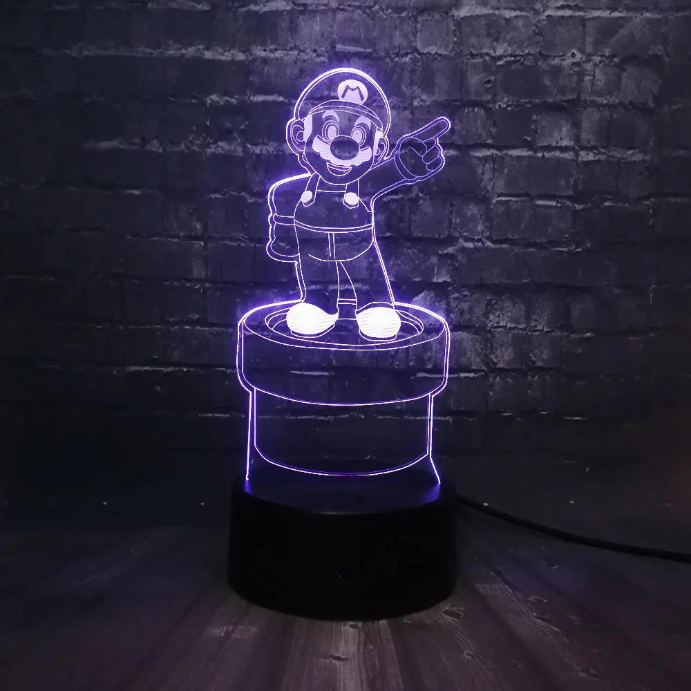 2019 Новый Блеск 3D мультфильм Марио ночной светодиодный LED 7 цветов USB пульт дистанционного управления зарядка дети прикроватный стол