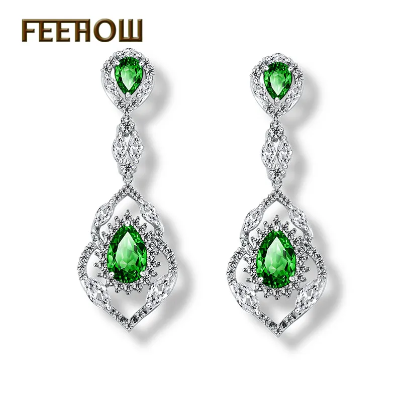 FEEHOW красные серьги капли с кубическим цирконием маркизы белого цвета