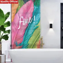 Цветной узор перо Электростатическая пленка «замороженное стекло» гостиная спальня ванная комната для детей детский сад дверь ПВХ непрозрачная пленка