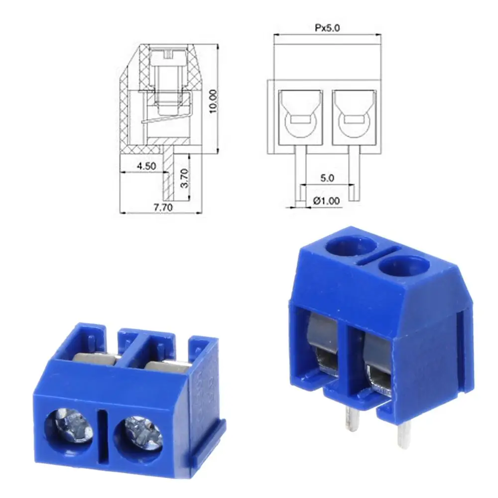 Для 100 шт./упак. 2 штифта Клеммная колодка разъем 5 мм шаг акция|pcb terminal block connector|terminal