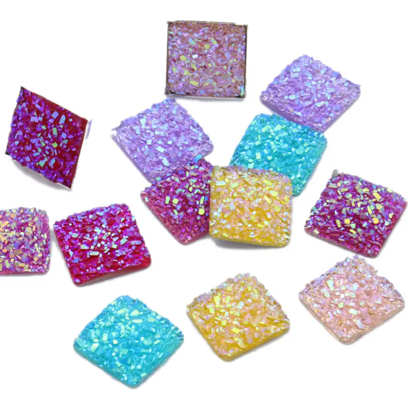 

30pcs 12*12mm Square AB-Color Crystal Natural Stone Convex Series Flat back Resin Cabochons Jewelry Accessories Diy Handmade
