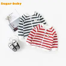 Корейский пальто для мальчиков детские, для малышей одежда осень мальчиков и девочек трикотажные Куртка-кардиган хлопок полосатый свитер верхняя одежда для девочек