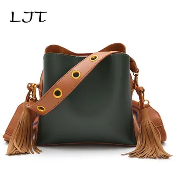 

LJT 2019 Woman Bag Patchwork Soft PU Leather Large Capacity Handbags Women Shoulder Messaenger Baf Tassels Personality Tote Bag