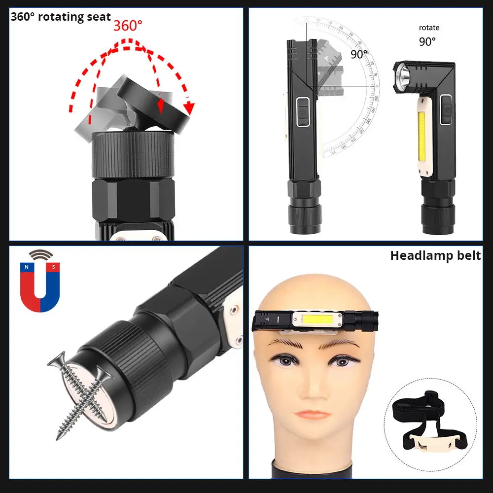 Многофункциональный светодиодный светильник-вспышка вращающийся COB рабочий светильник USB Перезаряжаемый светодиодный фонарь с сильным магнитом подходит для нескольких сцен