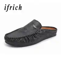 Hot Casual Handmade Men Flats Shoes Black White Slip On Half Shoes Brand Designer Loafers Men Summer Men Youth Walking Shoes