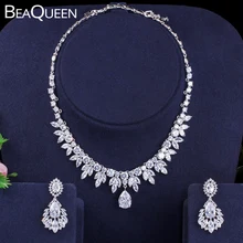 BeaQueen Искрящийся фианит ожерелье с каплевидными кристаллами серьги Цепочки и ожерелья украшения для ужина; комплект из свадебной свадебные аксессуары для одежды JS199
