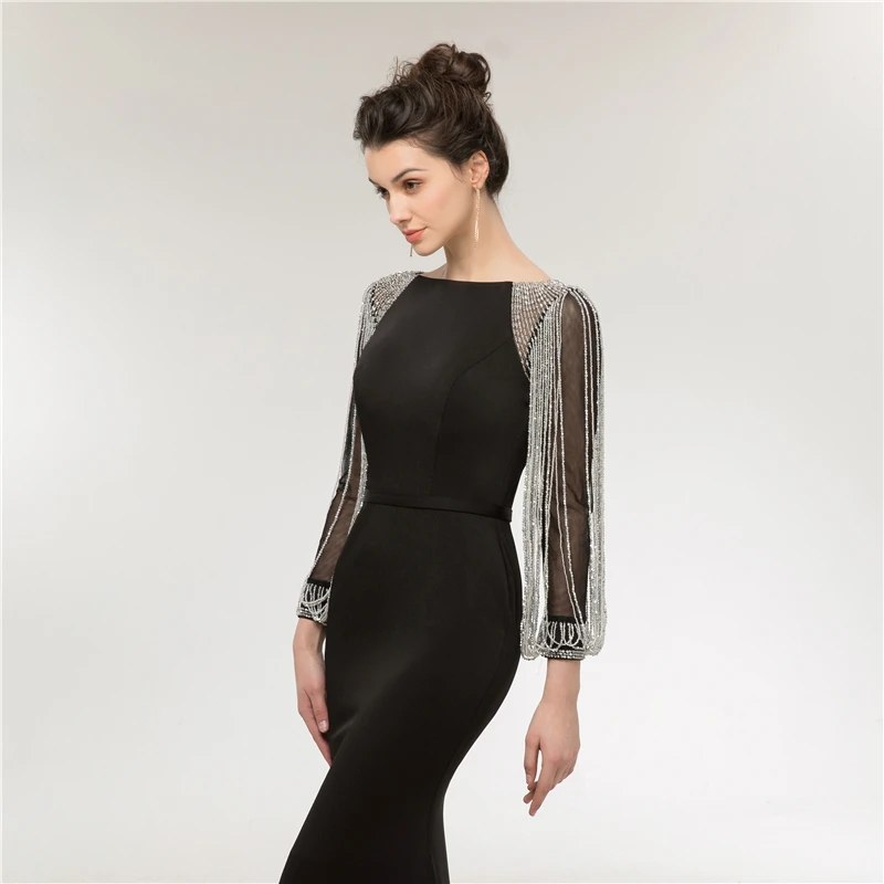 Forevergracedress черный цвет вечерние платья, украшенные бисером 2019 элегантный одежда с длинным рукавом официальная Вечеринка платья большого