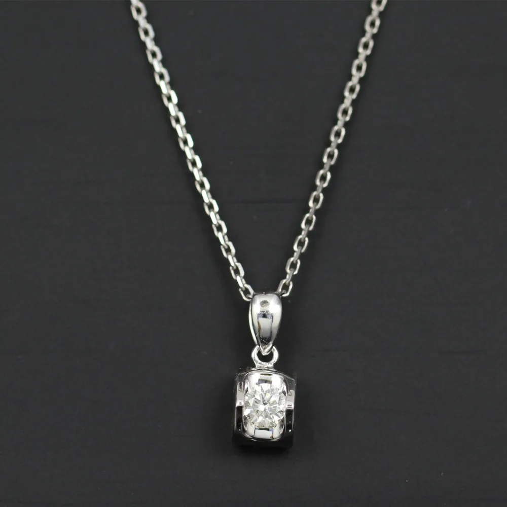 

LASAMERO Halo 0.192CT 18k Gold Round Cut Square Center Pave Set Natural Diamond Pendant Necklace Chain Women Fine Jewelry