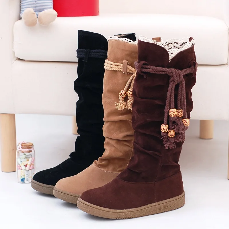 brown ENMAYLA/размеры 34-43, новые женские зимние сапоги на плоской подошве с круглым носком, модные зимние сапоги До Колена Для Женщин, повседневная обувь красивые сапоги на платформе - Цвет: brown