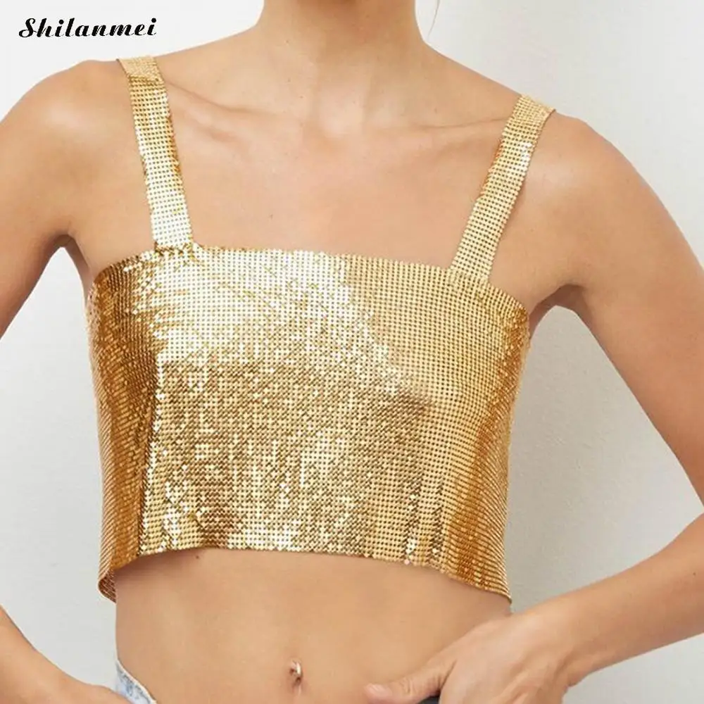 Sexy Rhinestone Bralette Camisole Sequin Crop Top Chain Sleeveless