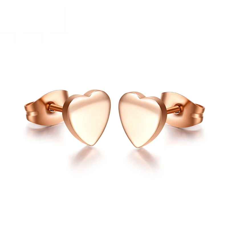 

2018 Pendientes Rushed Real Stainless Steel Earings Brincos Cute Heart Stud Earrings Rose Plated For Women Crystal Bijoux