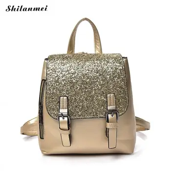 

2019 Fashion Large Capacity PU Leather Backpack Women Gold Sequined Schoolbags Pink Black Women'S Bag Backpacks Mochila Feminina