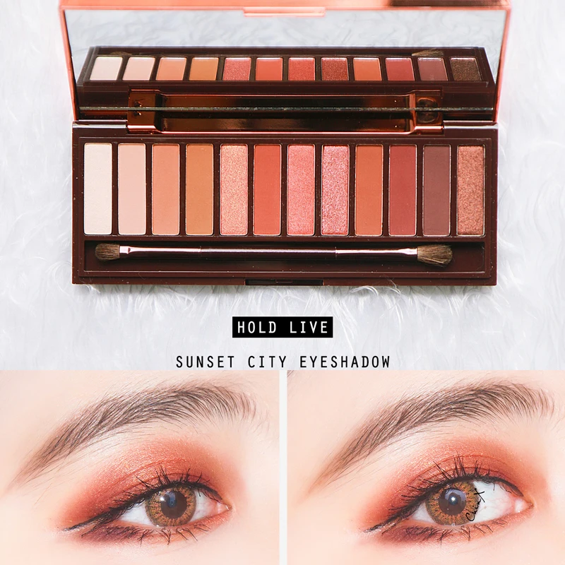 

HOLD LIVE Sunset City Matte Eyeshadow Palette Earth Peach Color Shimmer Shadows Korean Makeup 12 Color Pigment Glitter Eyeshadow