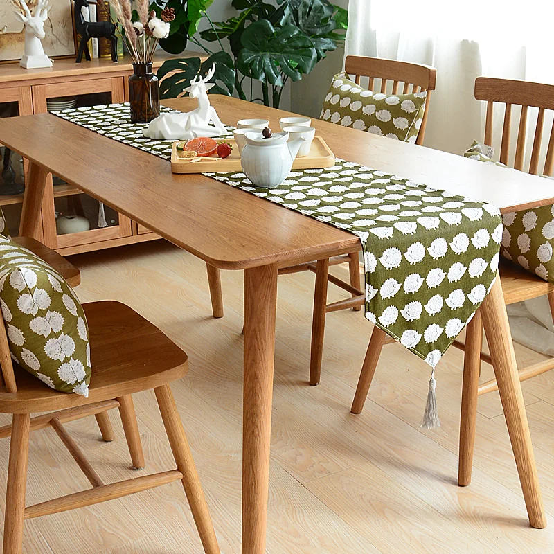

High Grade Linen Cotton Table Flag China Style Tassel Table runner Coffee Table Dinning bed runner House decoration table flag