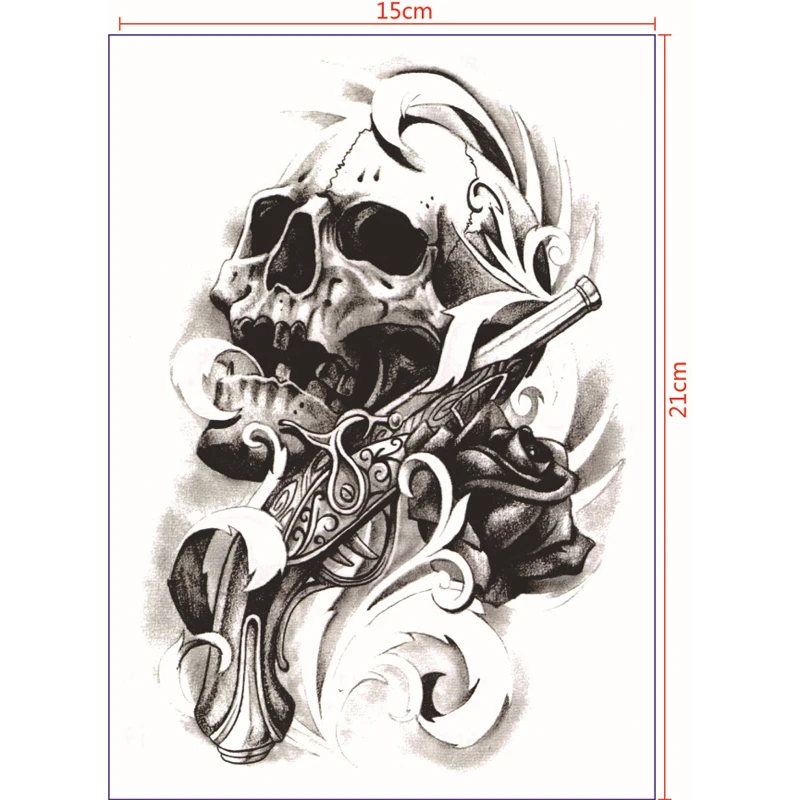 1 шт., металлическая татуировка для мужчин, крутая голова черепа, пистолеты, наклейки на тело, хна, тату, вспышка, водонепроницаемые, Временные татуировки, наклейки