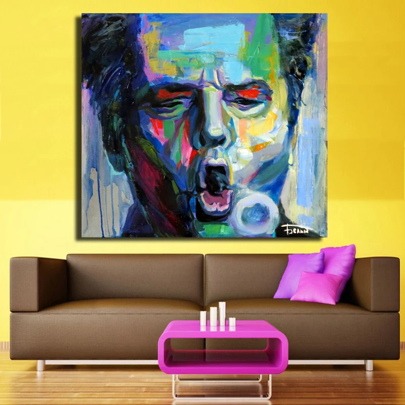 

New Canvas Wall Art Abstract Modern Colorful Man Face Portrait Canvas Oil Painting On Prints For Living Room Unframed