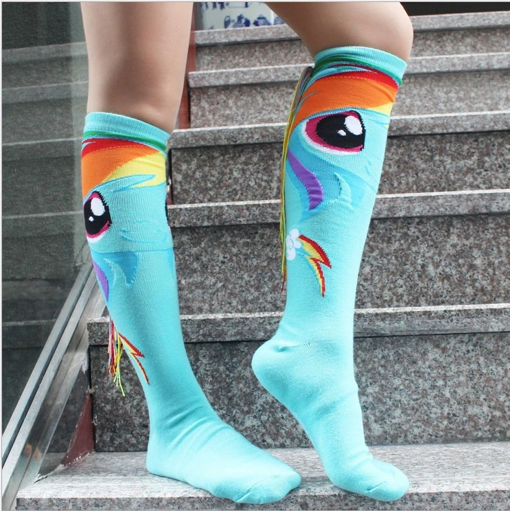 1 pair socks women cute cartoon my little pony blue cotton sport knee high  socks design gift for women girl /calcetines|gift amount for wedding|socks  sexysock - AliExpress