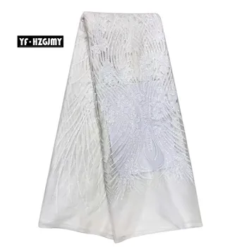 

YF HZGJMY White African Lace Fabrics 2019 High Quality Italy Wedding Dress Tulle French Lace Embroidery Sequin Net Lace A1622