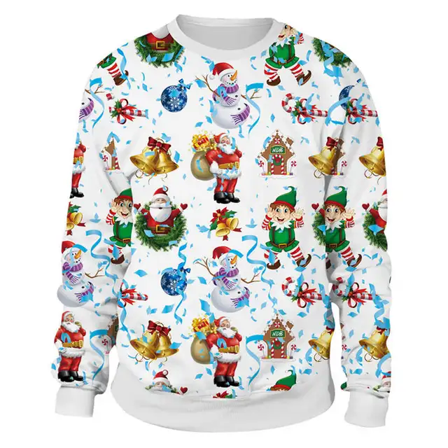 2018 New 3D Christmas Sweater Printing Men Women Vacation Santa Snowman ...