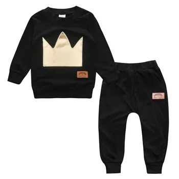 

2017 baby boy long-sleeved clothing top + pants 2 pcs sport suit children's clothes set newborn crown children's clothing sets