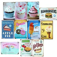 Торт хот-дог металлическая живопись жестяная вывеска настенный Бар Кафе домашний художественный кухонный Декор Гостиная Куадрос 30X20 см A-5217