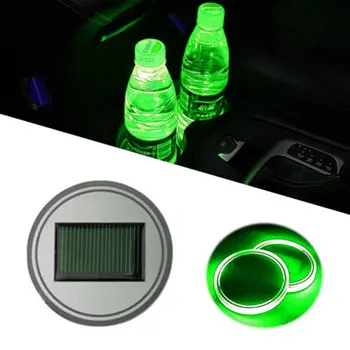 

LED Car Cup Holder Pad Solar Energy Bottle Drinks Coaster Built-in Light Mat LED Cup Mat Car Atmosphere Lamp Green