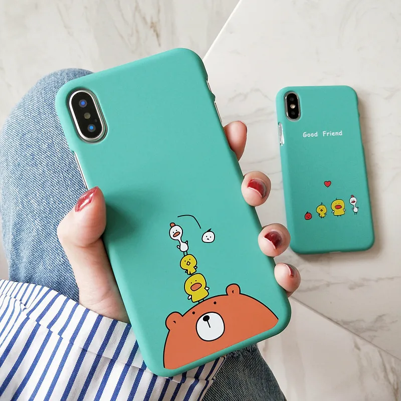 

Cartoon Phone Cases for iPhone X XR XS Max Cute Chicken and Duck Slim Hard Phone Back Cover for iPhone 6 6s 7 8 Plus