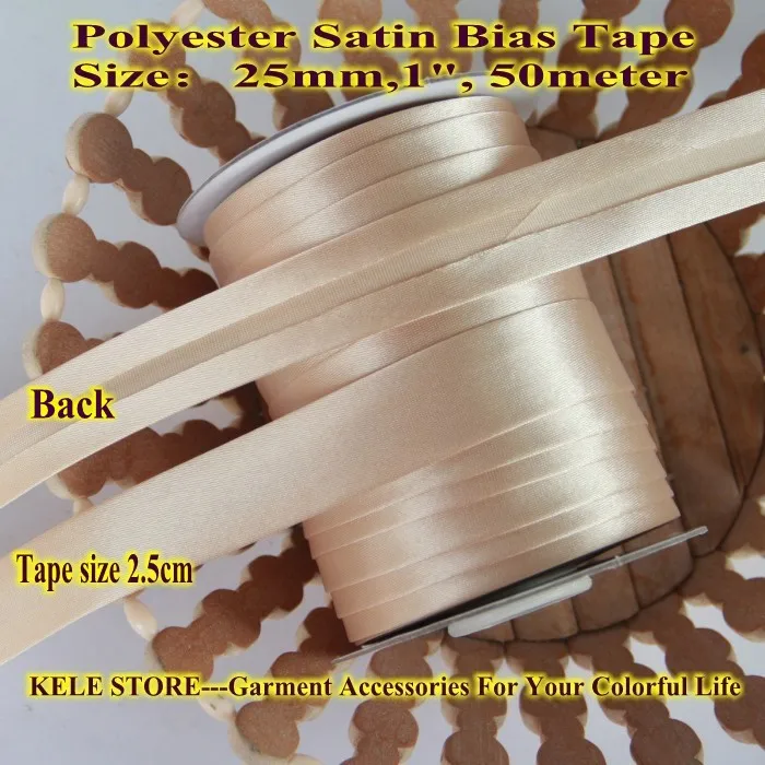 

Free shipping--Polyester Satin Bias Tape,width 25mm ,2.5cm 1" 50meter color skin/ flesh folding bias tape textile bias binding