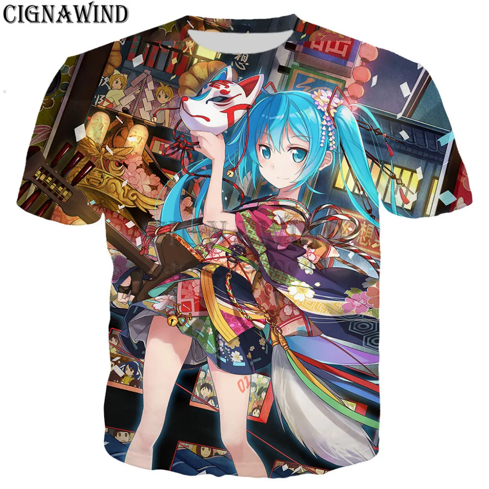 

New Design Harajuku top Anime VOCALOID Hatsune Miku T-shirts HD printing 3d T shirt men women Short Sleeve Tee shirts streetwear