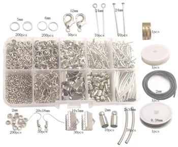 

Whole Sales Jewelry Making Supplies Kit-1014PCS Split Jump Ring Lobster Clasp Tube Wire Cord etc W/Container