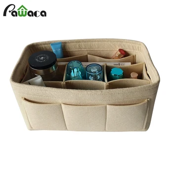 

Felt Handbag Organizer Women Cosmetic Makeup Storage Bag Tote Purse Multiple Pockets Foldable Travel Desk Orangizer